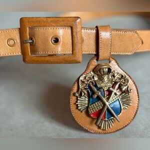 Vintage Leather Belt with Decorative Fob 1950s